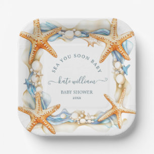 Coastal chic blue sea you soon Baby Shower Paper Plates
