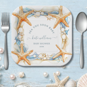 Coastal chic blue sea you soon Baby Shower Paper Plates