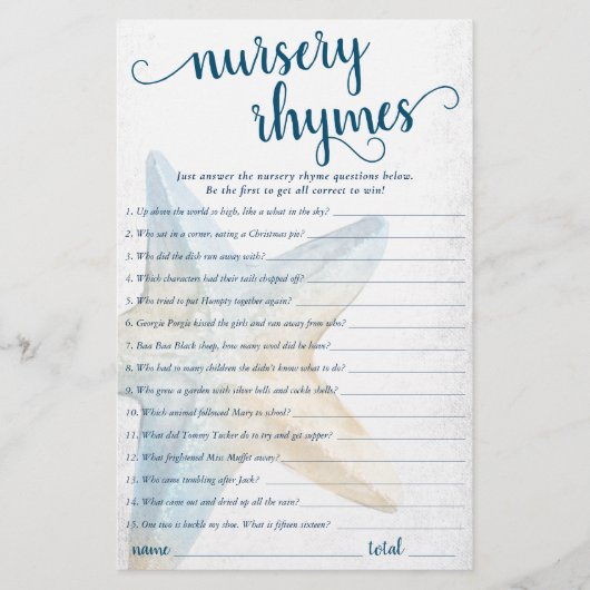 Coastal Chic | Blue Starfish Nursery Rhymes Quiz (Front)