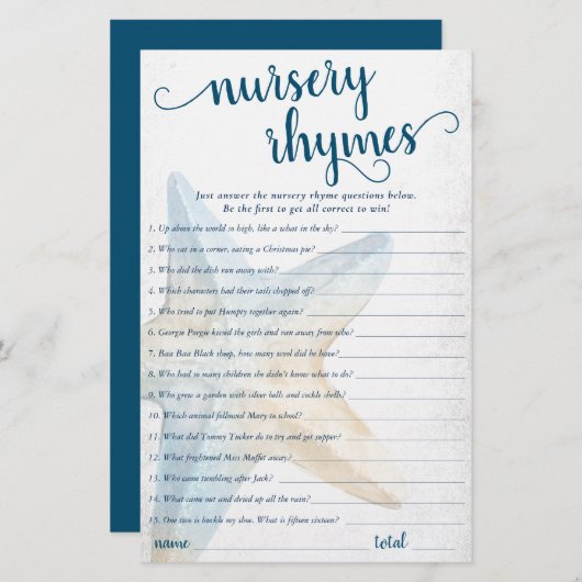 Coastal Chic | Blue Starfish Nursery Rhymes Quiz (Front/Back)