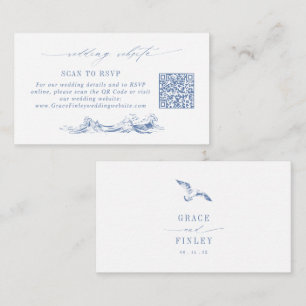 Coastal Chic Blue Wedding Website QR Code Enclosure Card