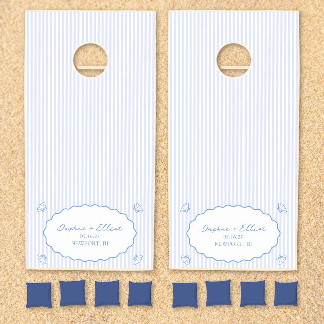 Coastal Chic Blue & White Elegant Beach Wedding  Cornhole Set (Creator Uploaded)