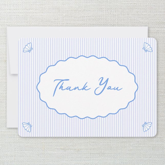 Coastal Chic Blue & White Stripe Shell Handwritten Thank You Card (Creator Uploaded)