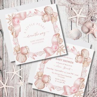 Coastal chic blush pink pearl Baby Shower Invitation