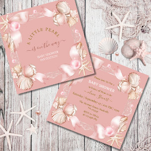 Coastal chic blush pink pearl Baby Shower Invitation