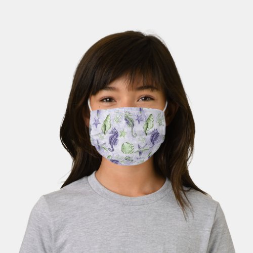 Coastal Chic  Cute Purple and Green Sea Life Kids Cloth Face Mask