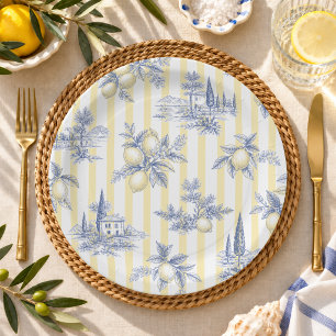Coastal Chic Exotic Island Citrus Toile de Jouy Paper Plates
