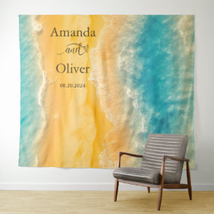 Coastal Chic Golden Sand Teal Wedding Backdrop