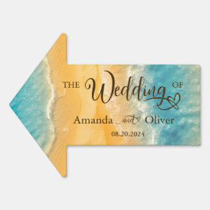 Coastal Chic Golden Sand Teal Wedding Direction Sign