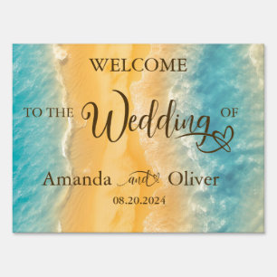 Coastal Chic Golden Sand Teal Wedding Welcome Sign