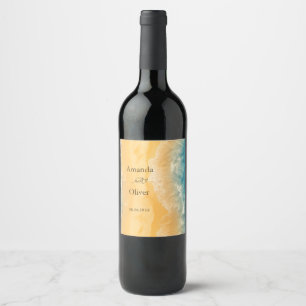 Coastal Chic Golden Sand Teal Wedding Welcome Wine Label