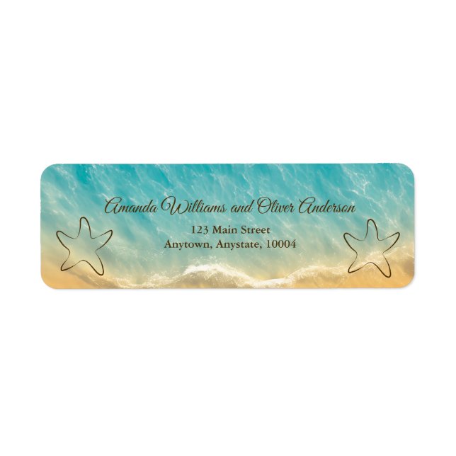 Coastal Chic Golden Sand Turquoise Water Wedding Label (Front)