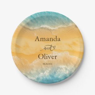 Coastal Chic Golden Sand Turquoise Water Wedding Paper Plates