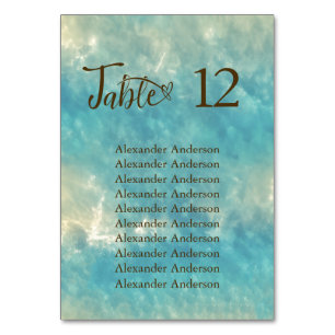 Coastal Chic Golden Sand Turquoise Water Wedding Table Number