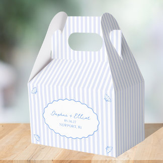 Coastal Chic Hand Drawn Shell Blue Stripe Favor Boxes