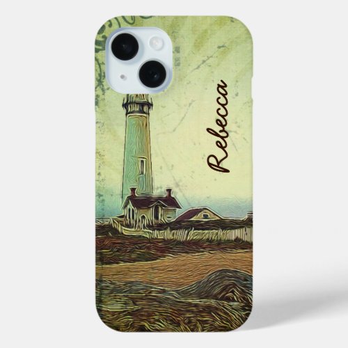 Coastal chic impressionism  landscape lighthouse iPhone 15 case