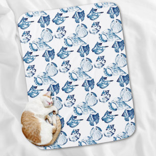 coastal chic indigo blue ocean watercolor seashell baby blanket