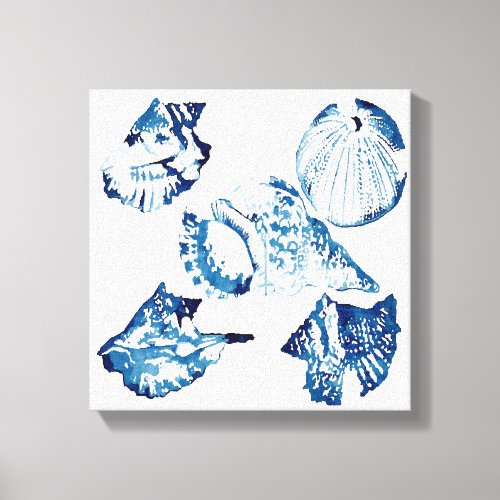 coastal chic indigo blue ocean watercolor seashell canvas print