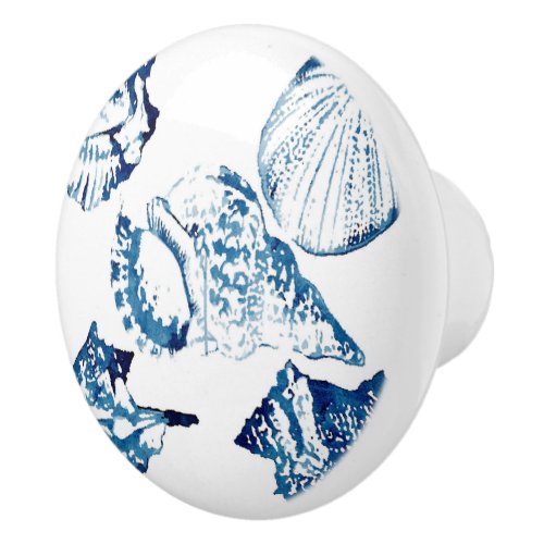 coastal chic indigo blue ocean watercolor seashell ceramic knob