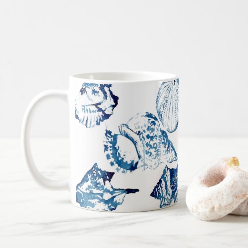 coastal chic indigo blue ocean watercolor seashell coffee mug