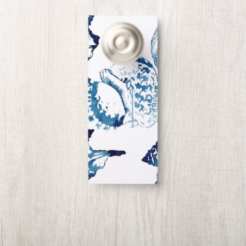 coastal chic indigo blue ocean watercolor seashell door hanger