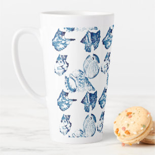 coastal chic indigo blue ocean watercolor seashell latte mug