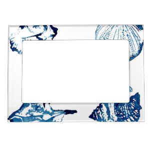 coastal chic indigo blue ocean watercolor seashell magnetic frame