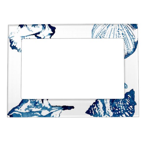 coastal chic indigo blue ocean watercolor seashell magnetic frame