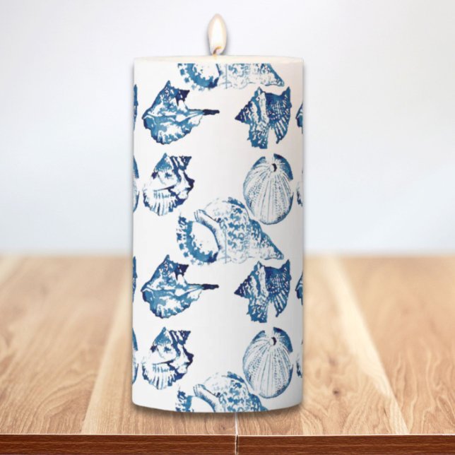 coastal chic indigo blue ocean watercolor seashell pillar candle (coastal chic indigo blue ocean watercolor seashell pillar candle)