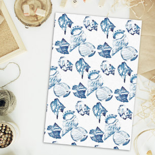 coastal chic indigo blue ocean watercolor seashell tissue paper