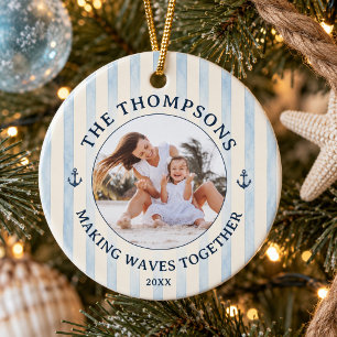 Coastal Chic Making Waves Family Beach Photo Ceramic Ornament