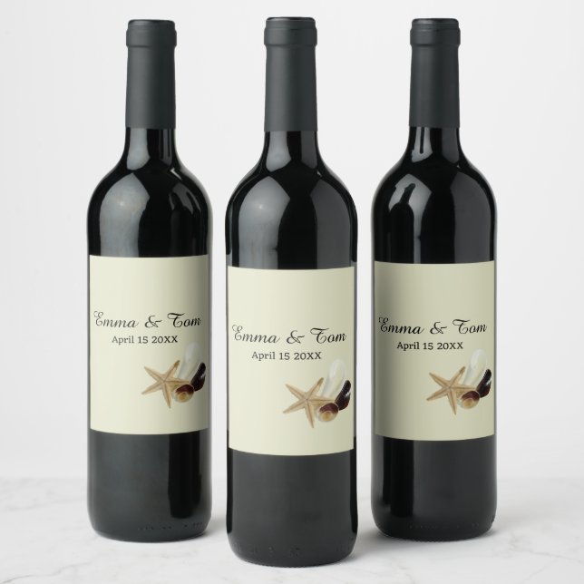 Coastal Chic Minimalist Beach Wedding Wine Label (Bottles)