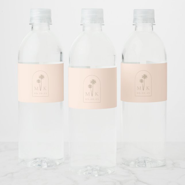 Coastal Chic Minimalist Wedding Monogram Water Bottle Label (Bottles)