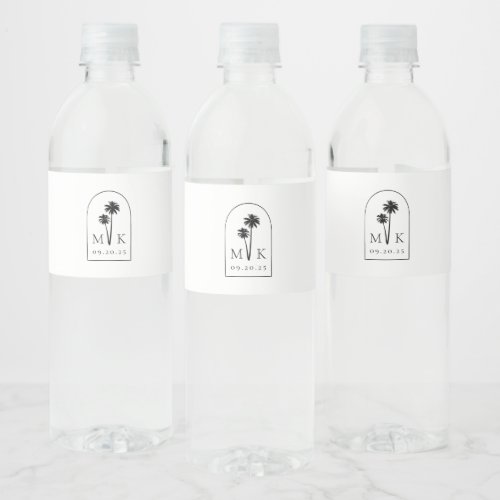 Coastal Chic Minimalist Wedding Monogram Water Bottle Label