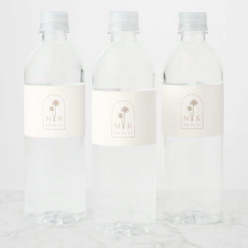 Coastal Chic Minimalist Wedding Monogram Water Bottle Label