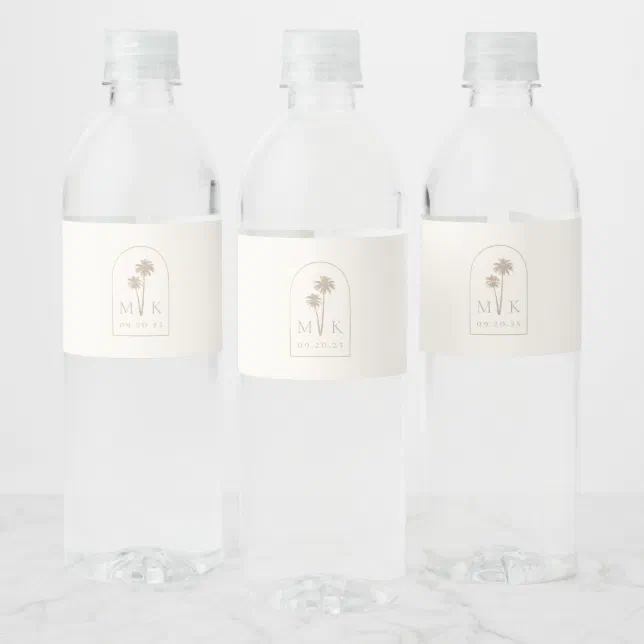 Coastal Chic Minimalist Wedding Monogram Water Bottle Label | Zazzle