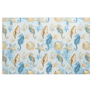 Coastal Chic Modern Blue and Gold Under the Sea Fabric