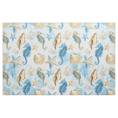 Coastal Chic  Modern Blue and Gold Under the Sea Fabric