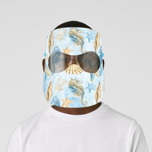 Coastal Chic  Modern Blue and Gold Under the Sea Kids Face Shield