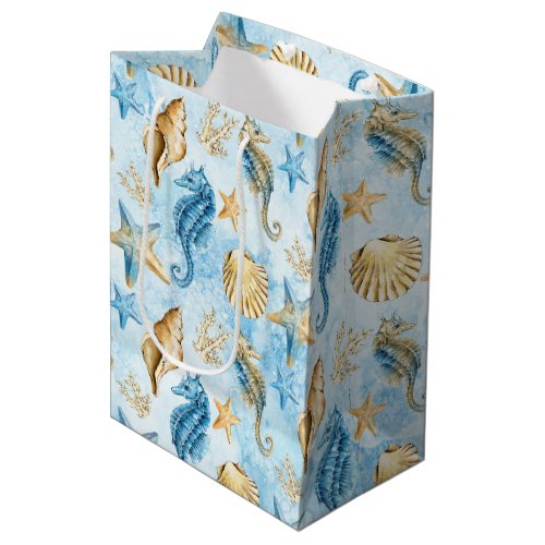 Coastal Chic  Modern Blue and Gold Under the Sea Medium Gift Bag