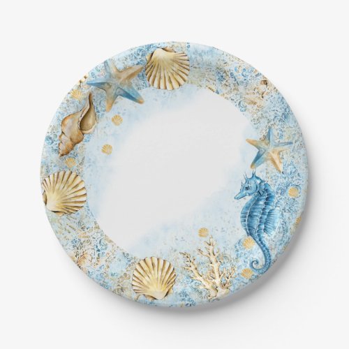 Coastal Chic  Modern Blue and Gold Under the Sea Paper Plates