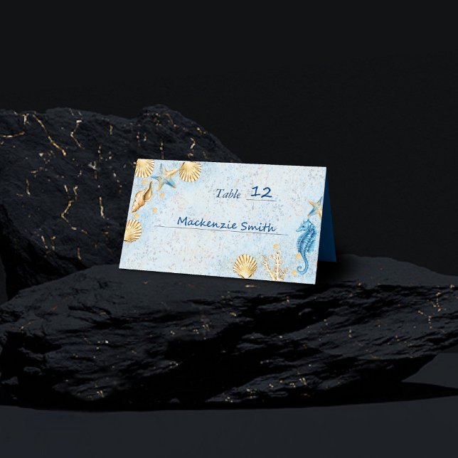 Coastal Chic | Modern Blue and Gold Under the Sea Place Card (Creator Uploaded)