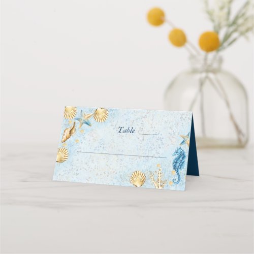 Coastal Chic  Modern Blue and Gold Under the Sea Place Card