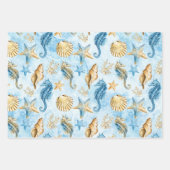 Coastal Chic | Modern Blue and Gold Under the Sea Wrapping Paper Sheets (Front)