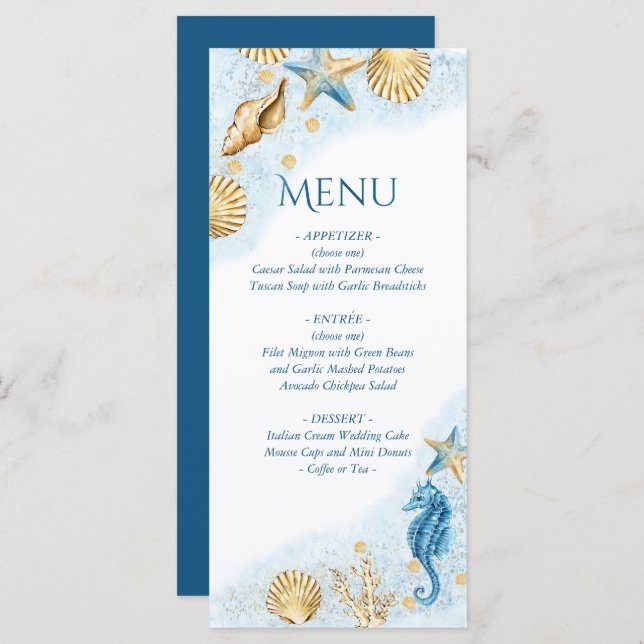 Coastal Chic | Modern Coral Reef Menu (Front/Back)