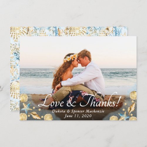 Coastal Chic  Modern Coral Reef Photo Wedding Thank You Card