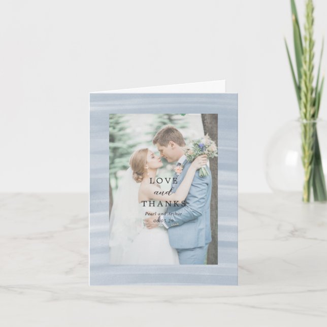 Coastal Chic Muted Blue Elegant Wedding Thank You Card (Front)