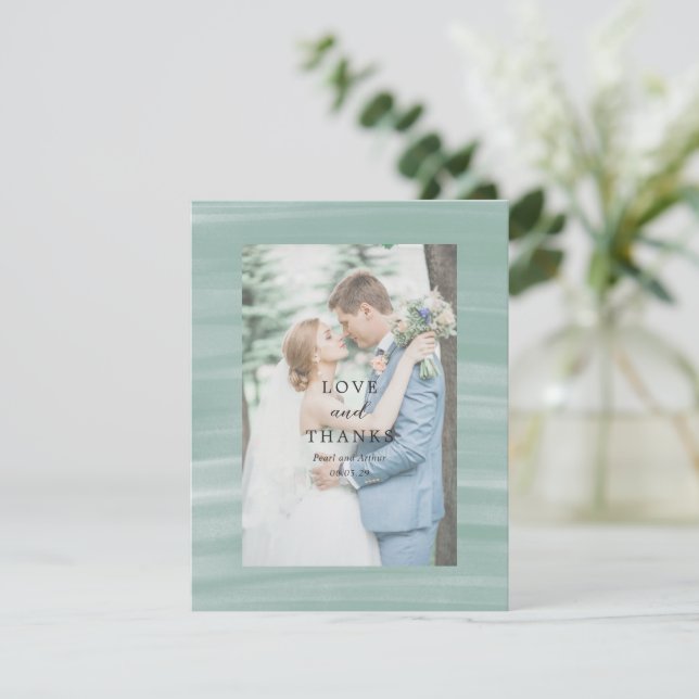 Coastal Chic Muted Green Elegant Wedding Thank You Card (Standing Front)
