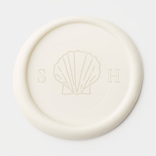 Coastal Chic Nautical Shell Monogram Beach Wedding Wax Seal Sticker