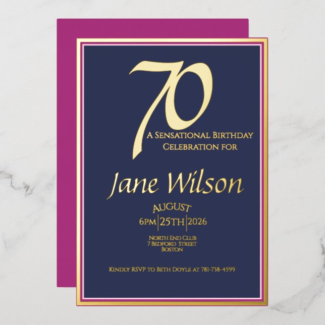  Coastal Chic Navy and Pink Foil Invitation (Front/Back)